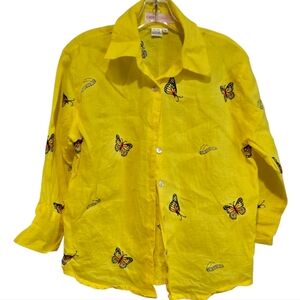 Casey Coleman Yellow Boxy Long Sleeve Button Down Shirt, Small